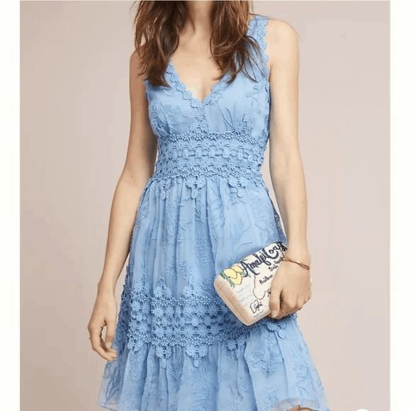 Ranna Gill Veronica Lace Dress Womens Size Small Blue Sleeveless Mini V-Neck #J - Picture 1 of 8